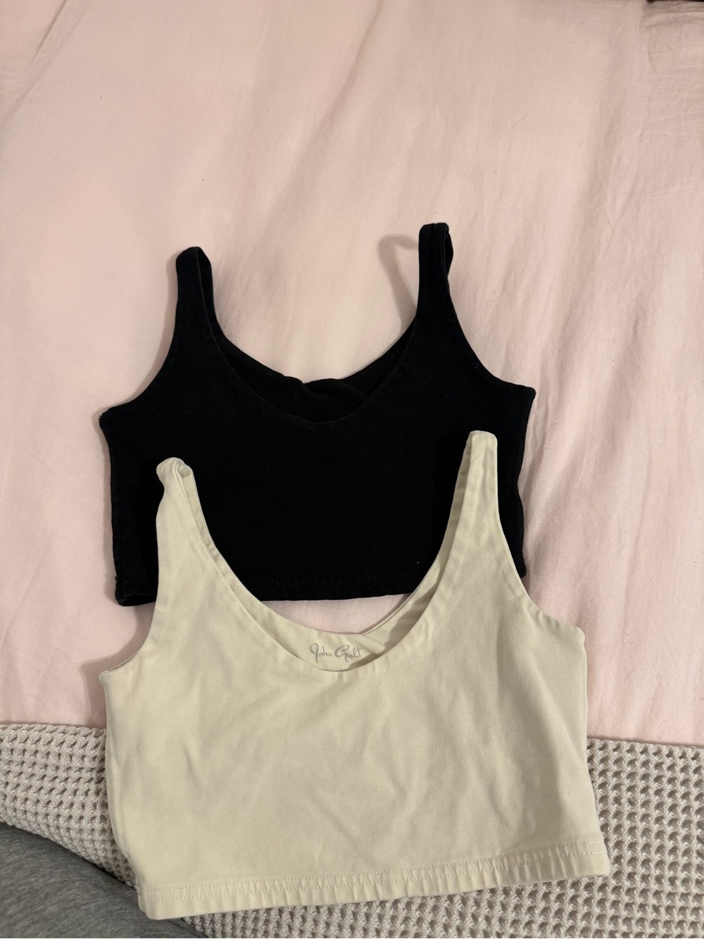 Brandy Melville Black & Cream Ribbed Crop Tank Tops